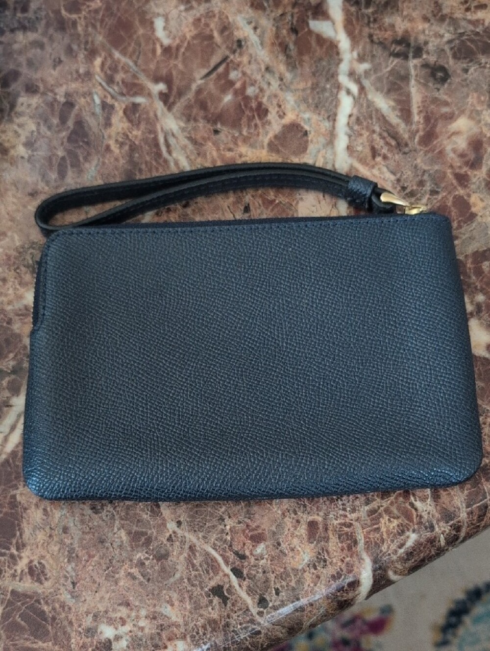 Coach Blue Leather Corner Zip Wristlet with Gold Logo and Strap - Picture 2 of 4